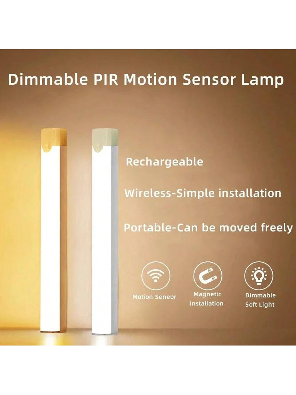 1pc 4in/8in/11.9in/19.8in Motion Sensor LED Light Bar, Warm & Cool Light, Body Activated, Rechargeable, Wireless, Slim, Suitable For Kitchen, Corridor, Wardrobe, Adjustable Brightness Cabinet Light