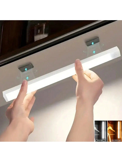 1pc 4in/8in/11.9in/19.8in Motion Sensor LED Light Bar, Warm & Cool Light, Body Activated, Rechargeable, Wireless, Slim, Suitable For Kitchen, Corridor, Wardrobe, Adjustable Brightness Cabinet Light