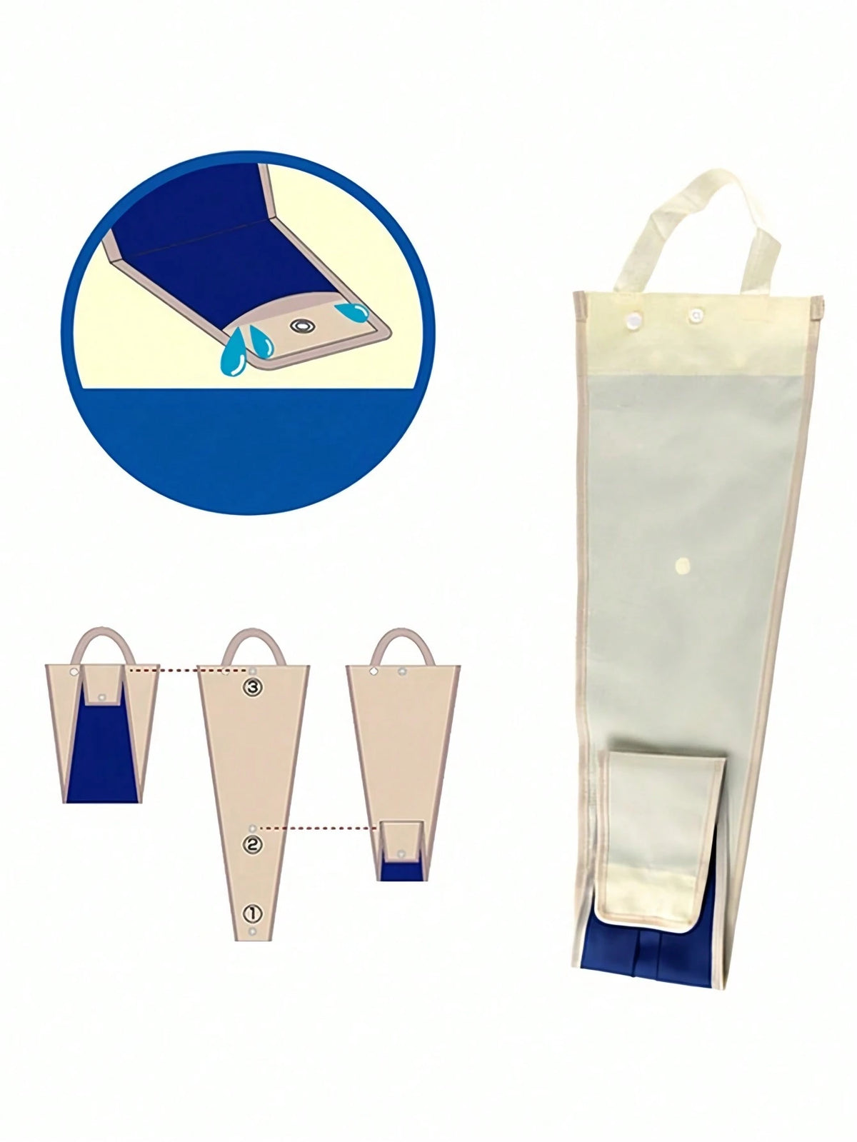 1Pc 86Cm Car Waterproof Umbrella Cover Foldable Dual-Use Rear Seat Hanging Storage Bag, Umbrella Storage Bag-Blue