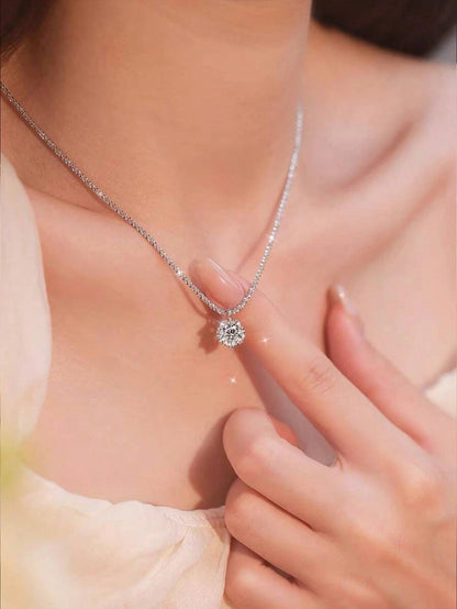 1pc 925 Sterling Silver 1 Carat 6-Prong Round D-Color Moissanite Diamond Pendant Necklace, Suitable For Women Wedding Bride Jewelry Party Gift Engagement Eternal Promise Necklace, Exquisite Jewelry