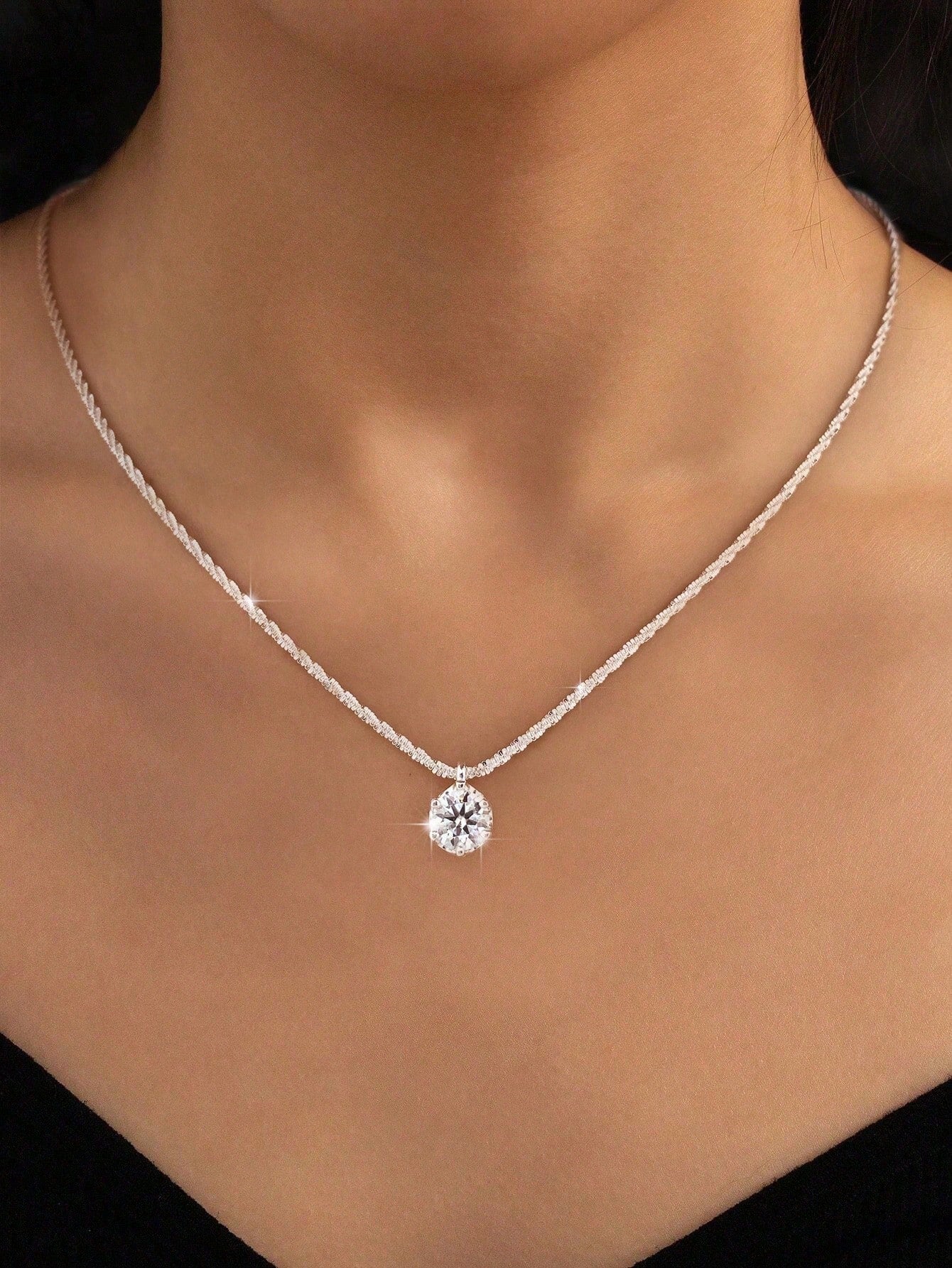 1pc 925 Sterling Silver 1 Carat 6-Prong Round D-Color Moissanite Diamond Pendant Necklace, Suitable For Women Wedding Bride Jewelry Party Gift Engagement Eternal Promise Necklace, Exquisite Jewelry