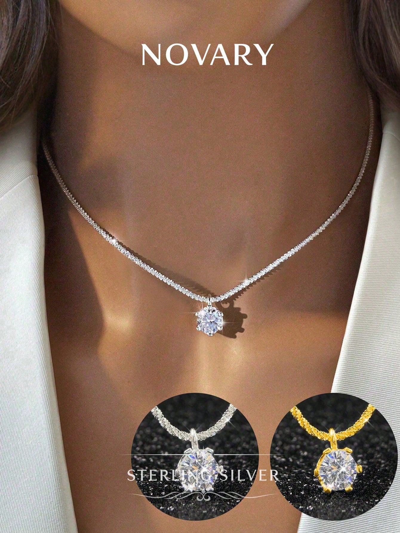 1pc 925 Sterling Silver 1 Carat 6-Prong Round D-Color Moissanite Diamond Pendant Necklace, Suitable For Women Wedding Bride Jewelry Party Gift Engagement Eternal Promise Necklace, Exquisite Jewelry