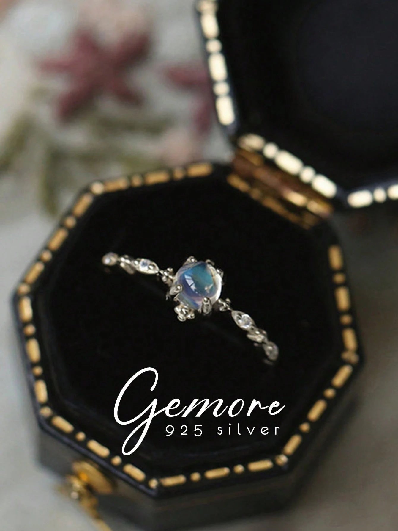 1pc 925 Sterling Silver Delicate Lace Moonstone Ring, Exquisite Women's Jewelry, Mother's Day Gift, Daily Wear