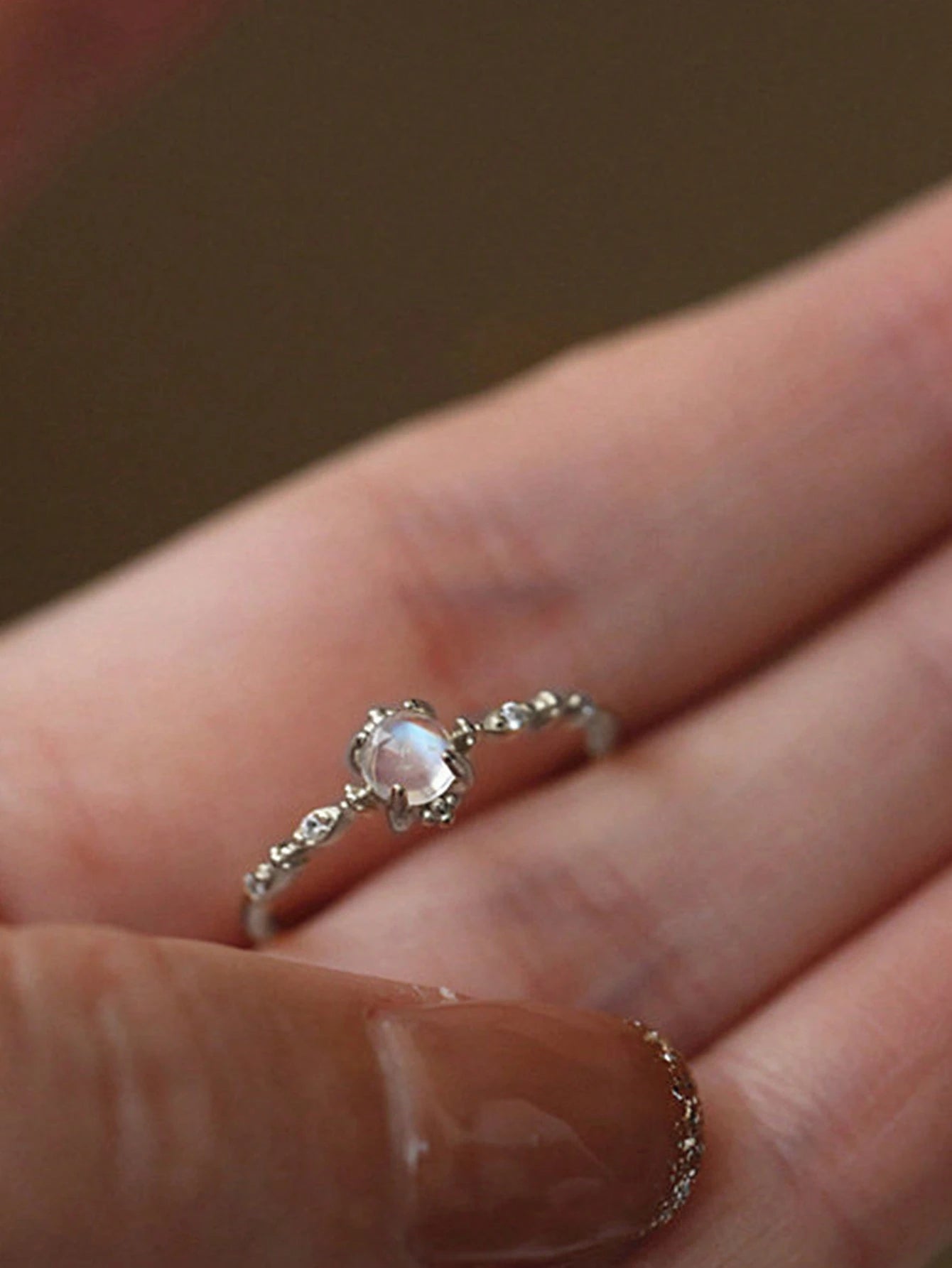 1pc 925 Sterling Silver Delicate Lace Moonstone Ring, Exquisite Women's Jewelry, Mother's Day Gift, Daily Wear