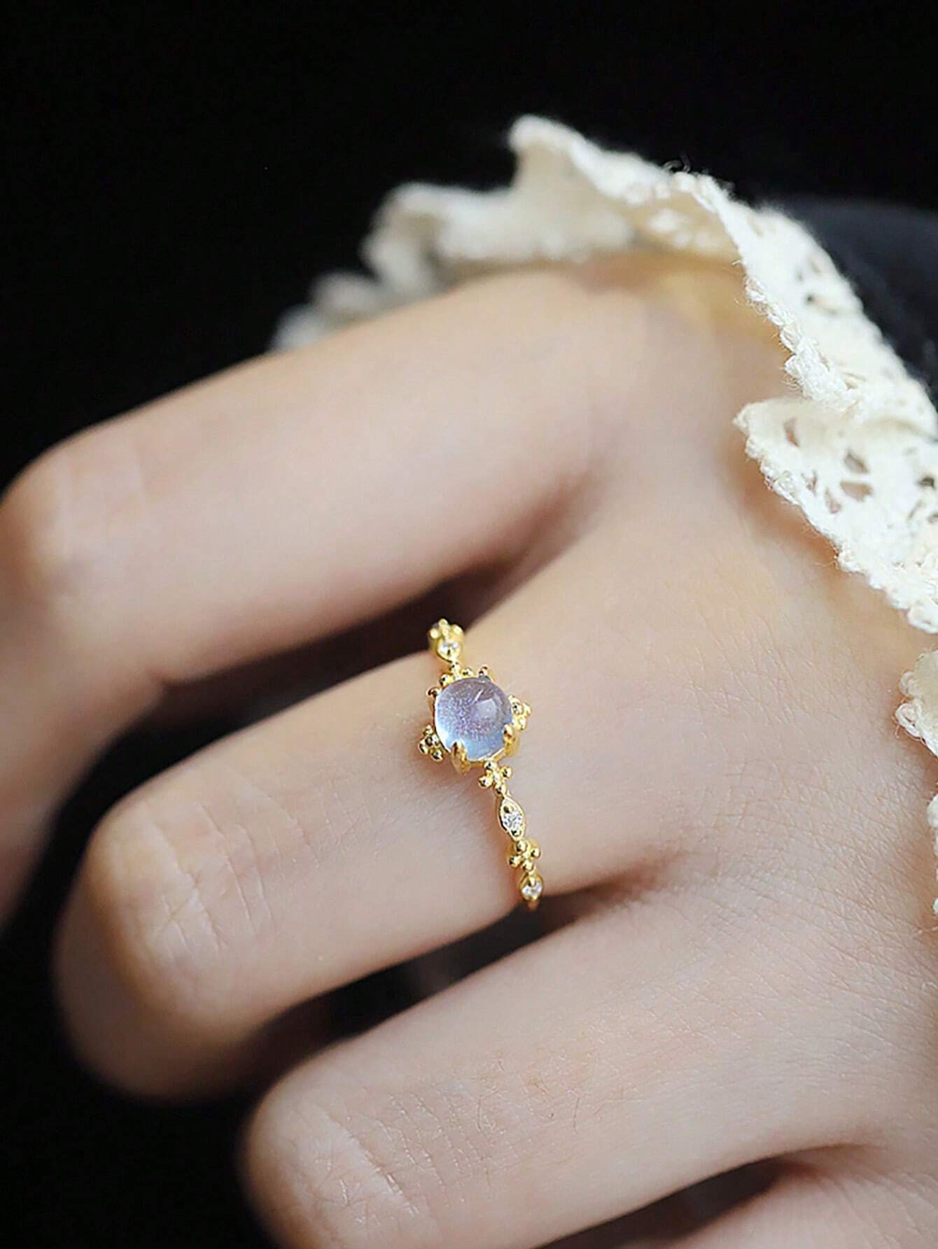 1pc 925 Sterling Silver Delicate Lace Moonstone Ring, Exquisite Women's Jewelry, Mother's Day Gift, Daily Wear