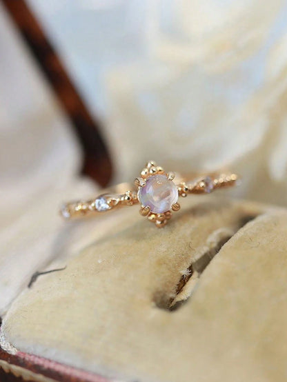 1pc 925 Sterling Silver Delicate Lace Moonstone Ring, Exquisite Women's Jewelry, Mother's Day Gift, Daily Wear