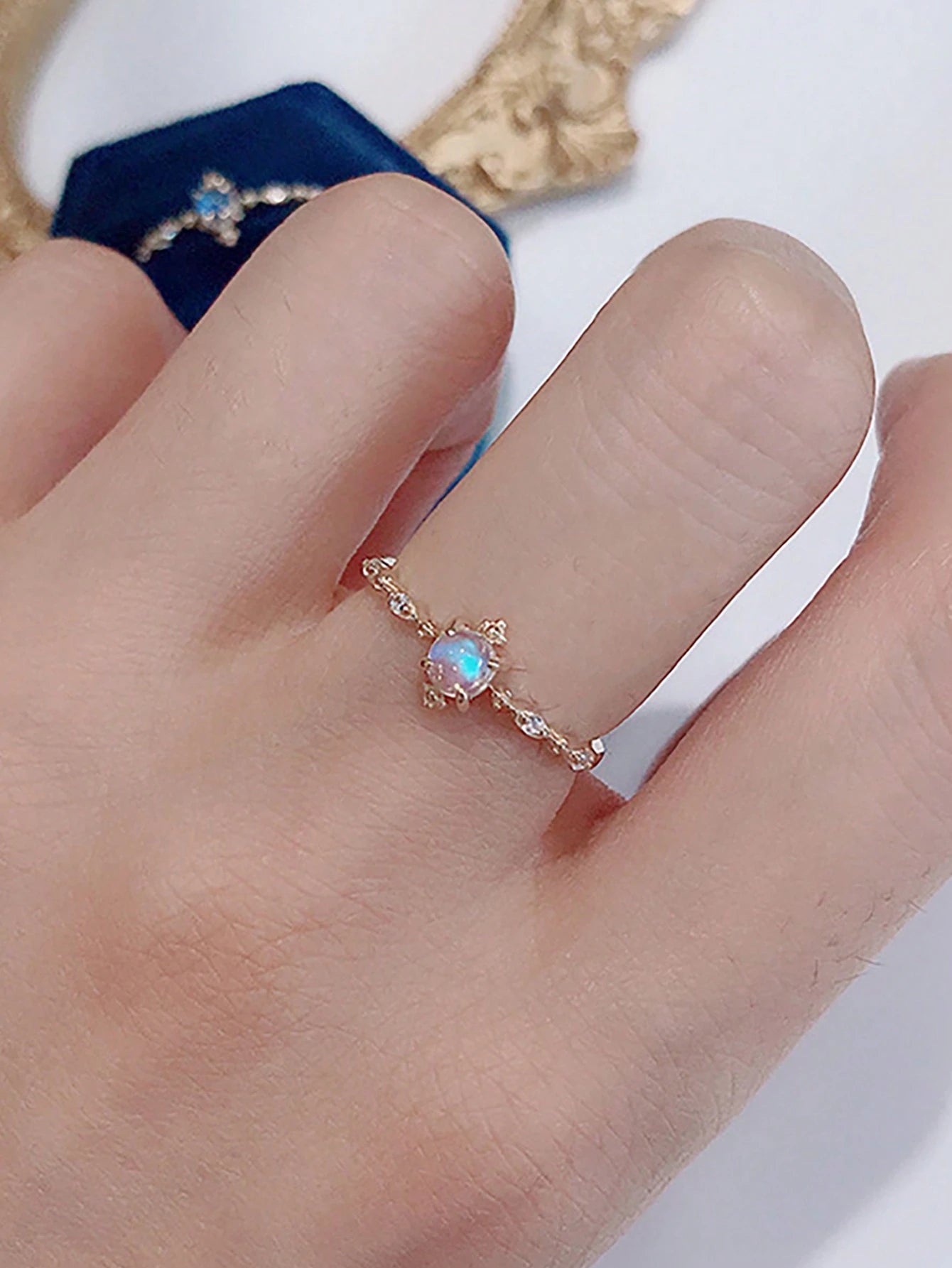 1pc 925 Sterling Silver Delicate Lace Moonstone Ring, Exquisite Women's Jewelry, Mother's Day Gift, Daily Wear
