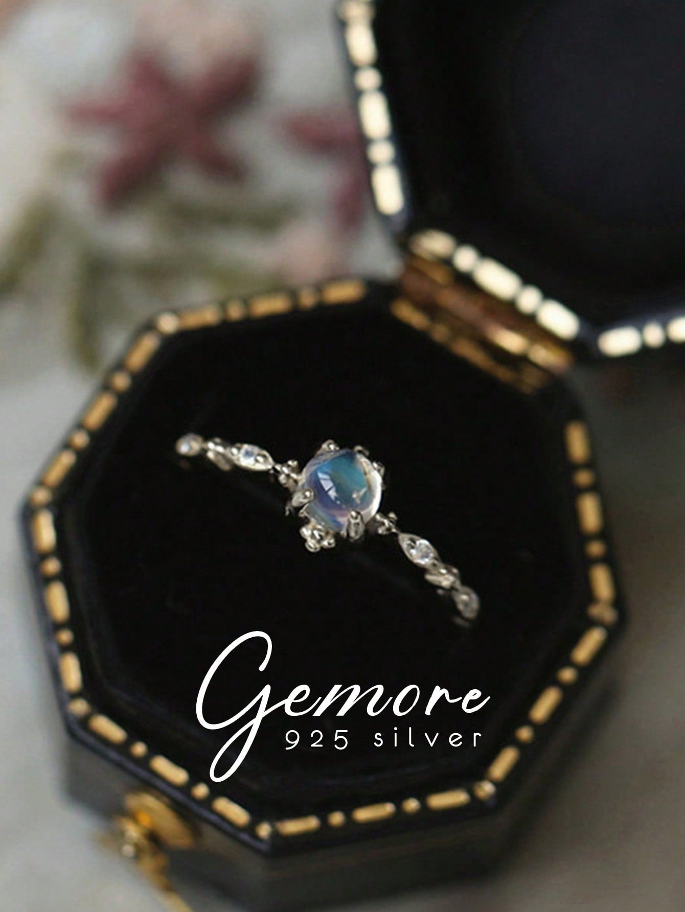 1pc 925 Sterling Silver Delicate Lace Moonstone Ring, Exquisite Women's Jewelry, Mother's Day Gift, Daily Wear