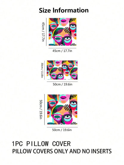 1PC Abstract Figure Graphic Cushion Cover Without Filler, Modern Fabric Decorative Square Cushion Cover For Bed, Sofa
