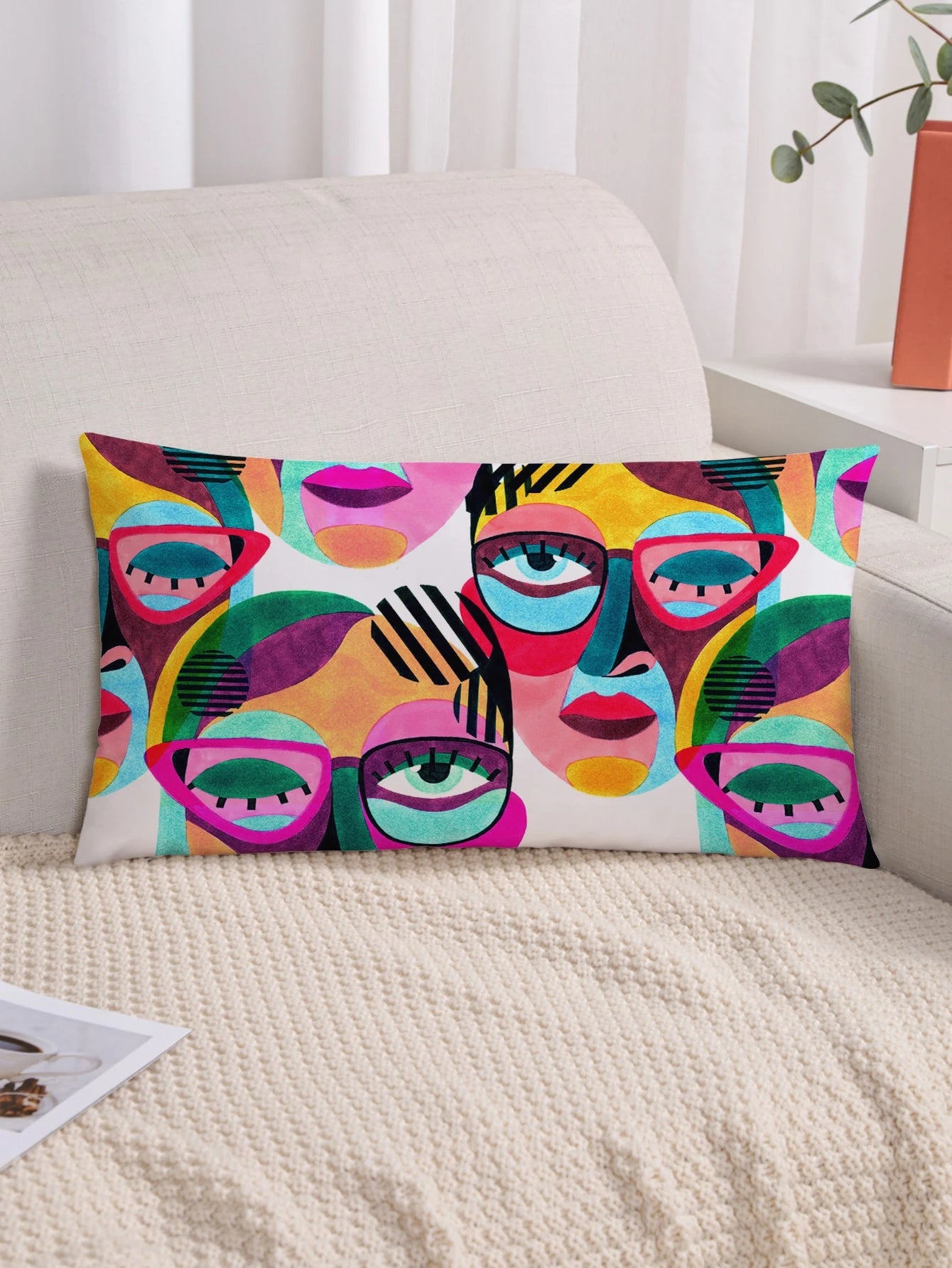1PC Abstract Figure Graphic Cushion Cover Without Filler, Modern Fabric Decorative Square Cushion Cover For Bed, Sofa