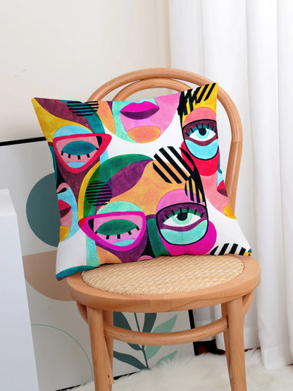1PC Abstract Figure Graphic Cushion Cover Without Filler, Modern Fabric Decorative Square Cushion Cover For Bed, Sofa