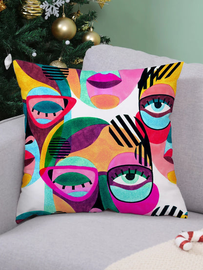 1PC Abstract Figure Graphic Cushion Cover Without Filler, Modern Fabric Decorative Square Cushion Cover For Bed, Sofa