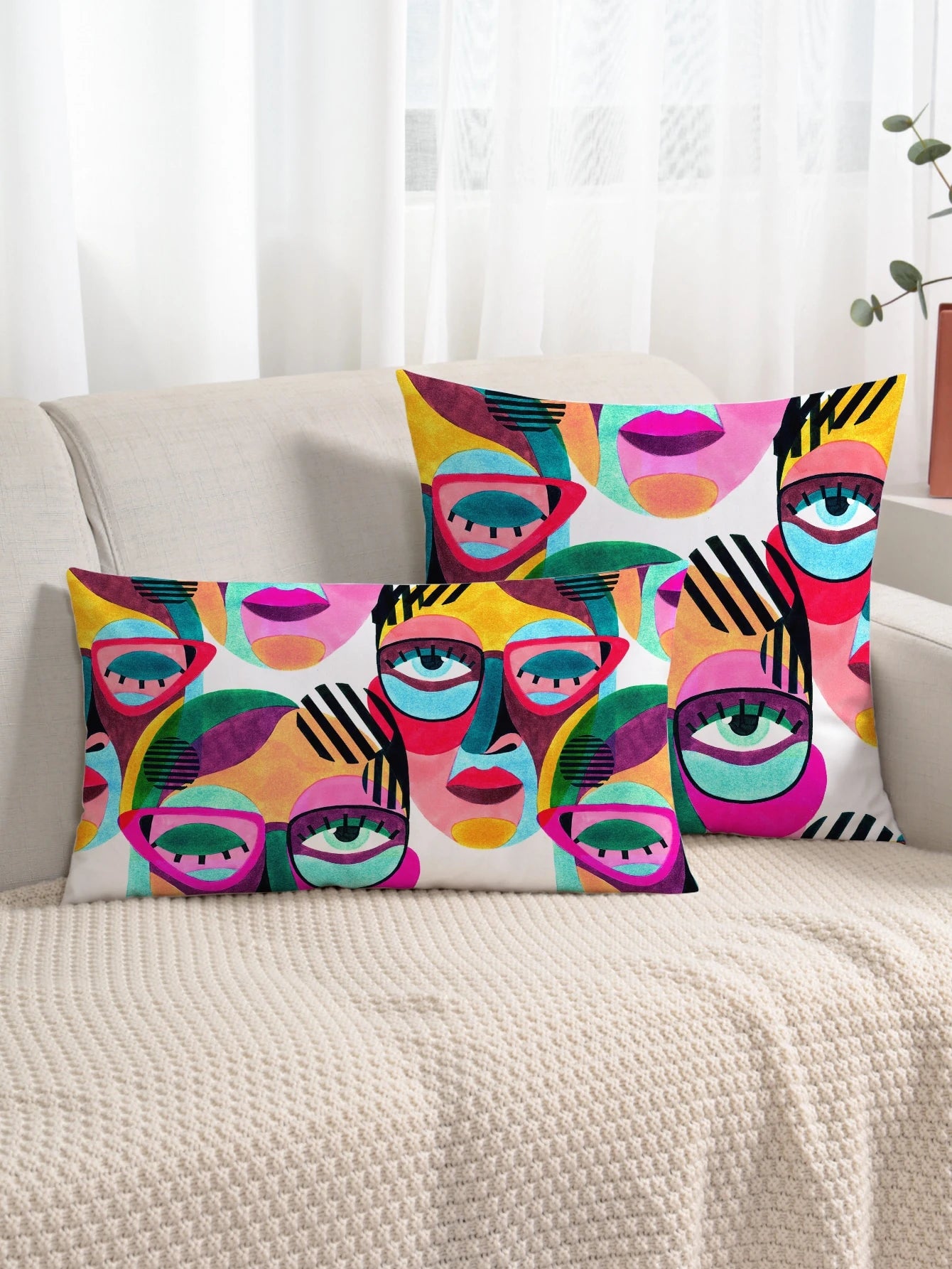 1PC Abstract Figure Graphic Cushion Cover Without Filler, Modern Fabric Decorative Square Cushion Cover For Bed, Sofa