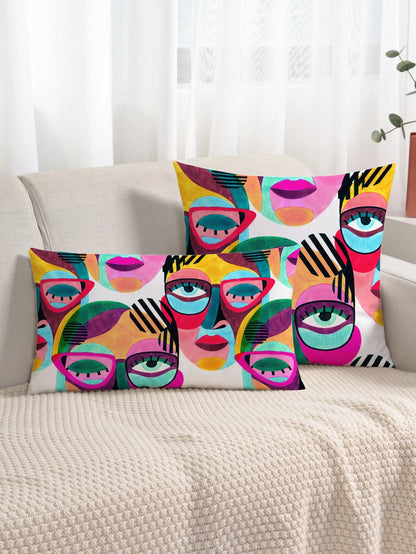1PC Abstract Figure Graphic Cushion Cover Without Filler, Modern Fabric Decorative Square Cushion Cover For Bed, Sofa