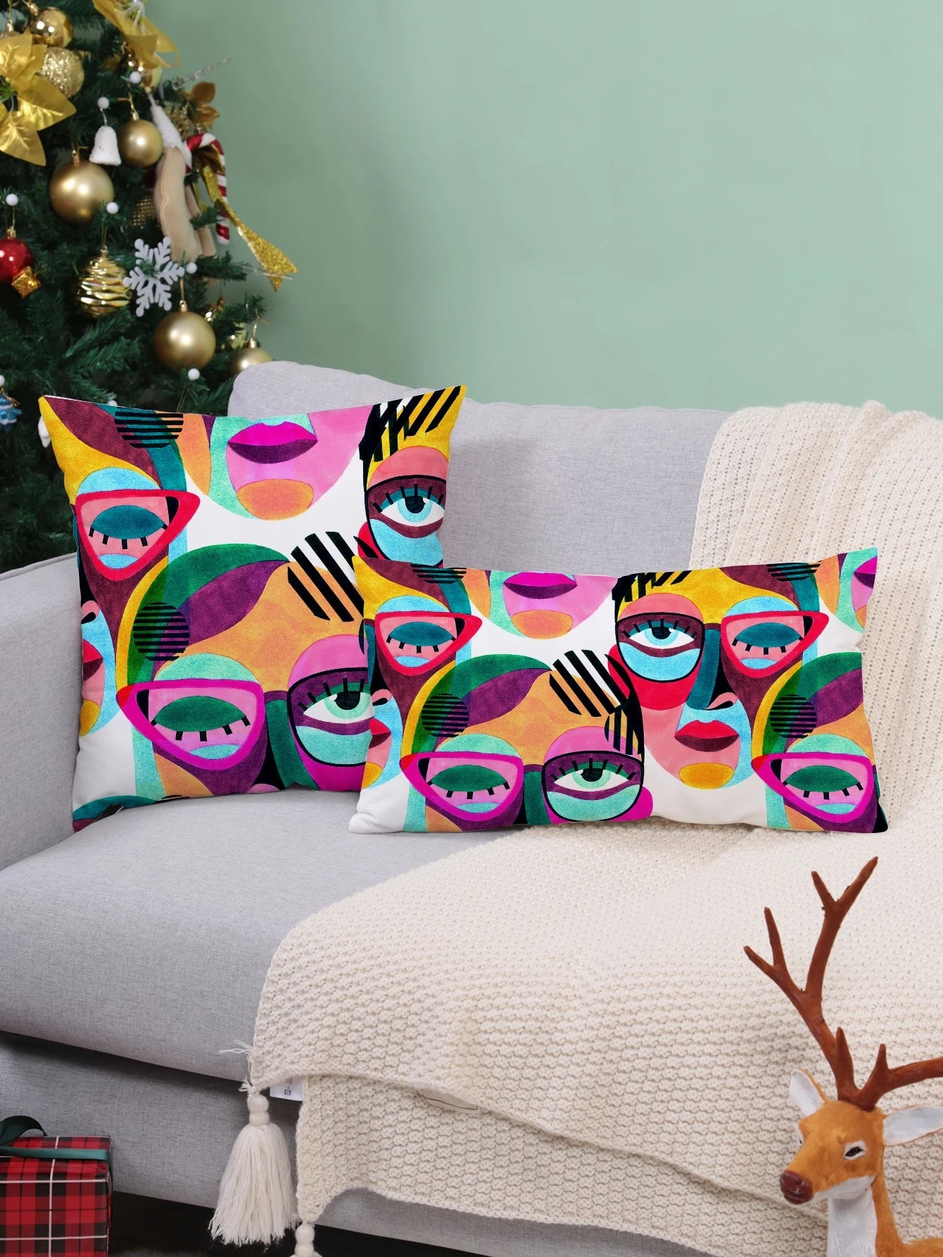 1PC Abstract Figure Graphic Cushion Cover Without Filler, Modern Fabric Decorative Square Cushion Cover For Bed, Sofa