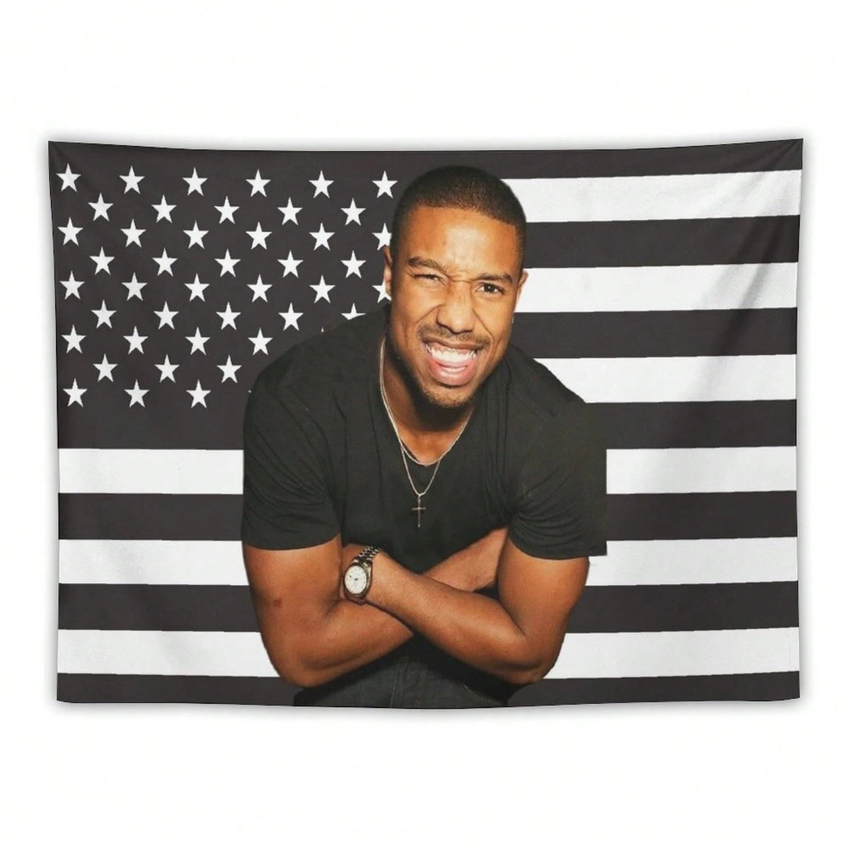 1PC Actor Michael B Jordans Printed American Flag Decorative Tapestry, Patriotic Star Spangled Banner Design, Suitable For Bedroom, Dormitory, And Living Room, Ideal Holiday Gift For Teenagers
