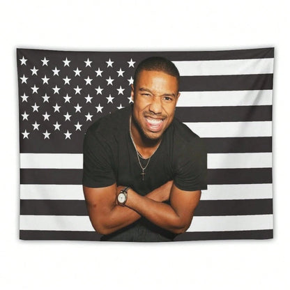 1PC Actor Michael B Jordans Printed American Flag Decorative Tapestry, Patriotic Star Spangled Banner Design, Suitable For Bedroom, Dormitory, And Living Room, Ideal Holiday Gift For Teenagers