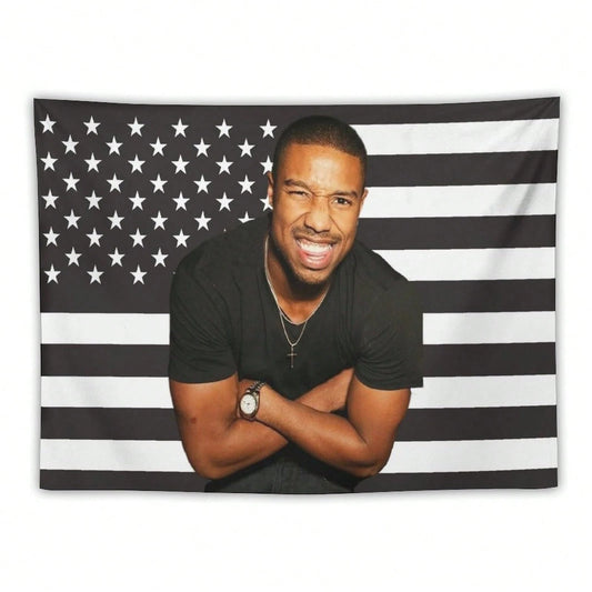 1PC Actor Michael B Jordans Printed American Flag Decorative Tapestry, Patriotic Star Spangled Banner Design, Suitable For Bedroom, Dormitory, And Living Room, Ideal Holiday Gift For Teenagers