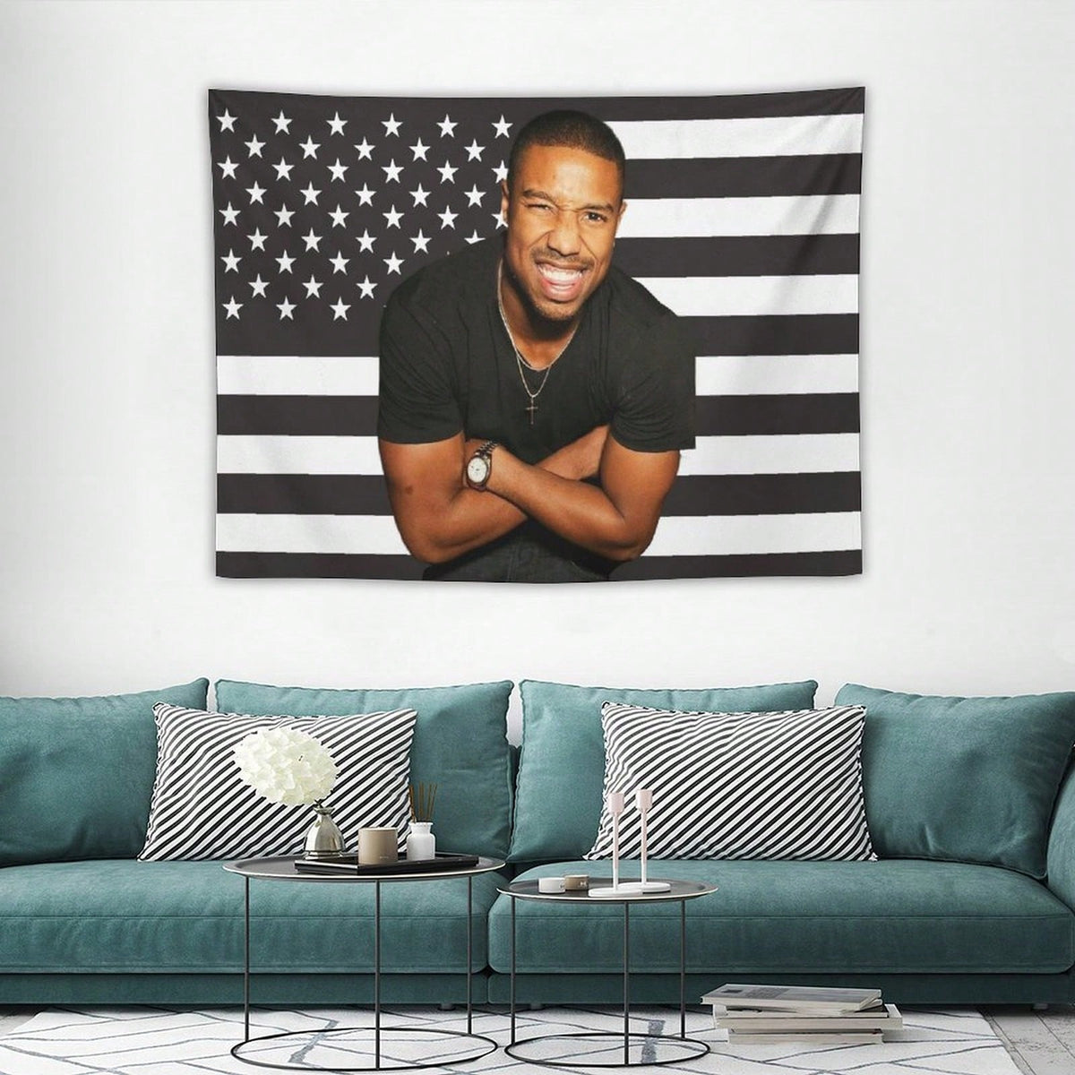 1PC Actor Michael B Jordans Printed American Flag Decorative Tapestry, Patriotic Star Spangled Banner Design, Suitable For Bedroom, Dormitory, And Living Room, Ideal Holiday Gift For Teenagers