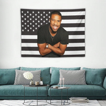 1PC Actor Michael B Jordans Printed American Flag Decorative Tapestry, Patriotic Star Spangled Banner Design, Suitable For Bedroom, Dormitory, And Living Room, Ideal Holiday Gift For Teenagers
