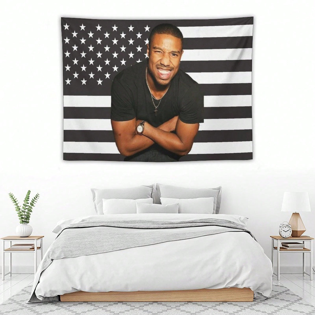 1PC Actor Michael B Jordans Printed American Flag Decorative Tapestry, Patriotic Star Spangled Banner Design, Suitable For Bedroom, Dormitory, And Living Room, Ideal Holiday Gift For Teenagers