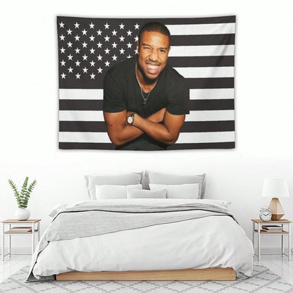 1PC Actor Michael B Jordans Printed American Flag Decorative Tapestry, Patriotic Star Spangled Banner Design, Suitable For Bedroom, Dormitory, And Living Room, Ideal Holiday Gift For Teenagers