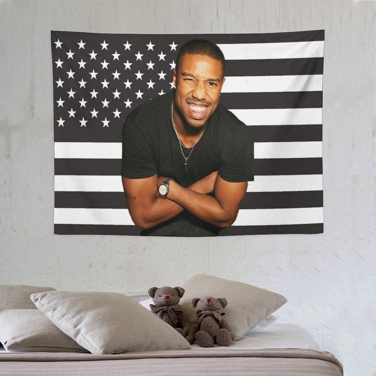 1PC Actor Michael B Jordans Printed American Flag Decorative Tapestry, Patriotic Star Spangled Banner Design, Suitable For Bedroom, Dormitory, And Living Room, Ideal Holiday Gift For Teenagers
