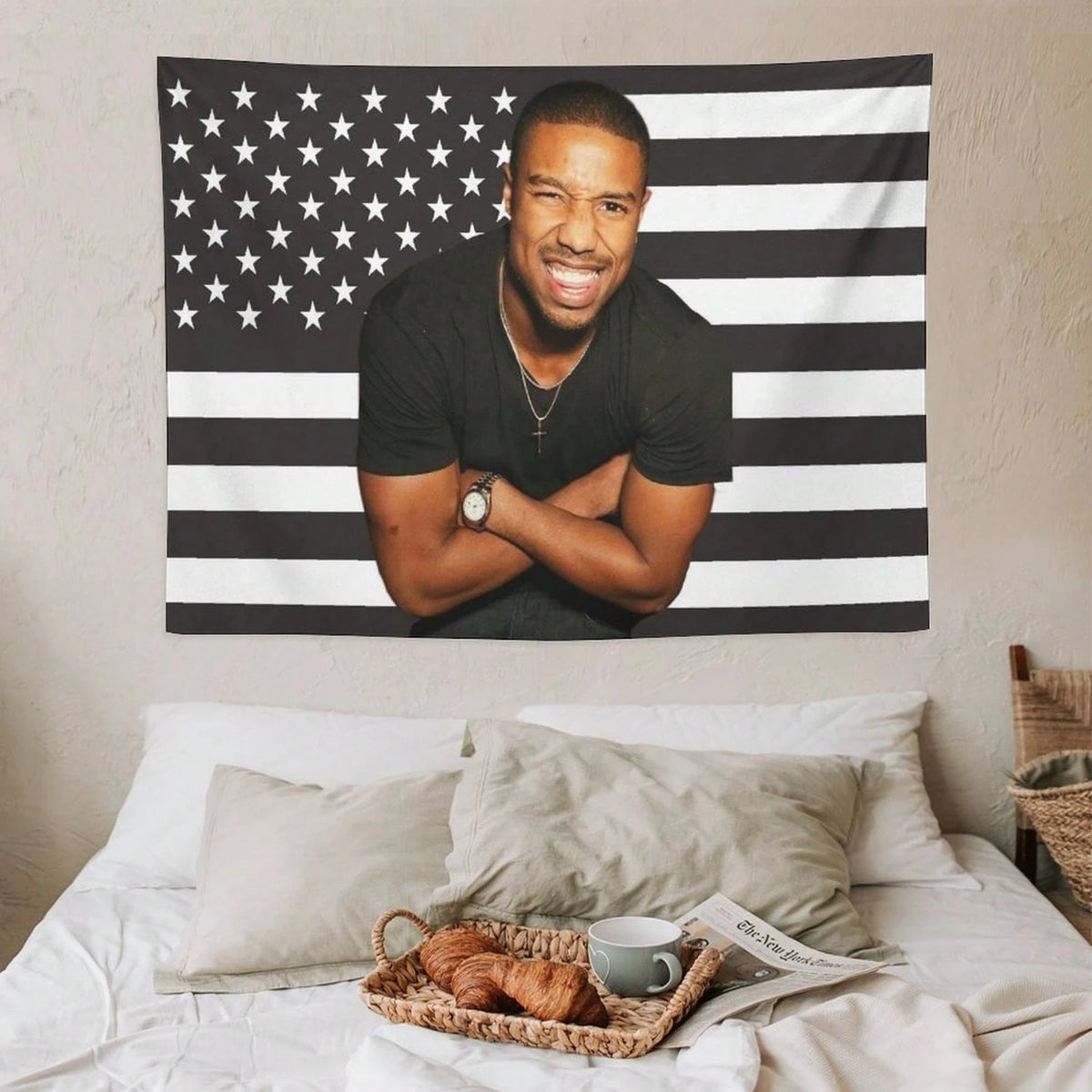 1PC Actor Michael B Jordans Printed American Flag Decorative Tapestry, Patriotic Star Spangled Banner Design, Suitable For Bedroom, Dormitory, And Living Room, Ideal Holiday Gift For Teenagers