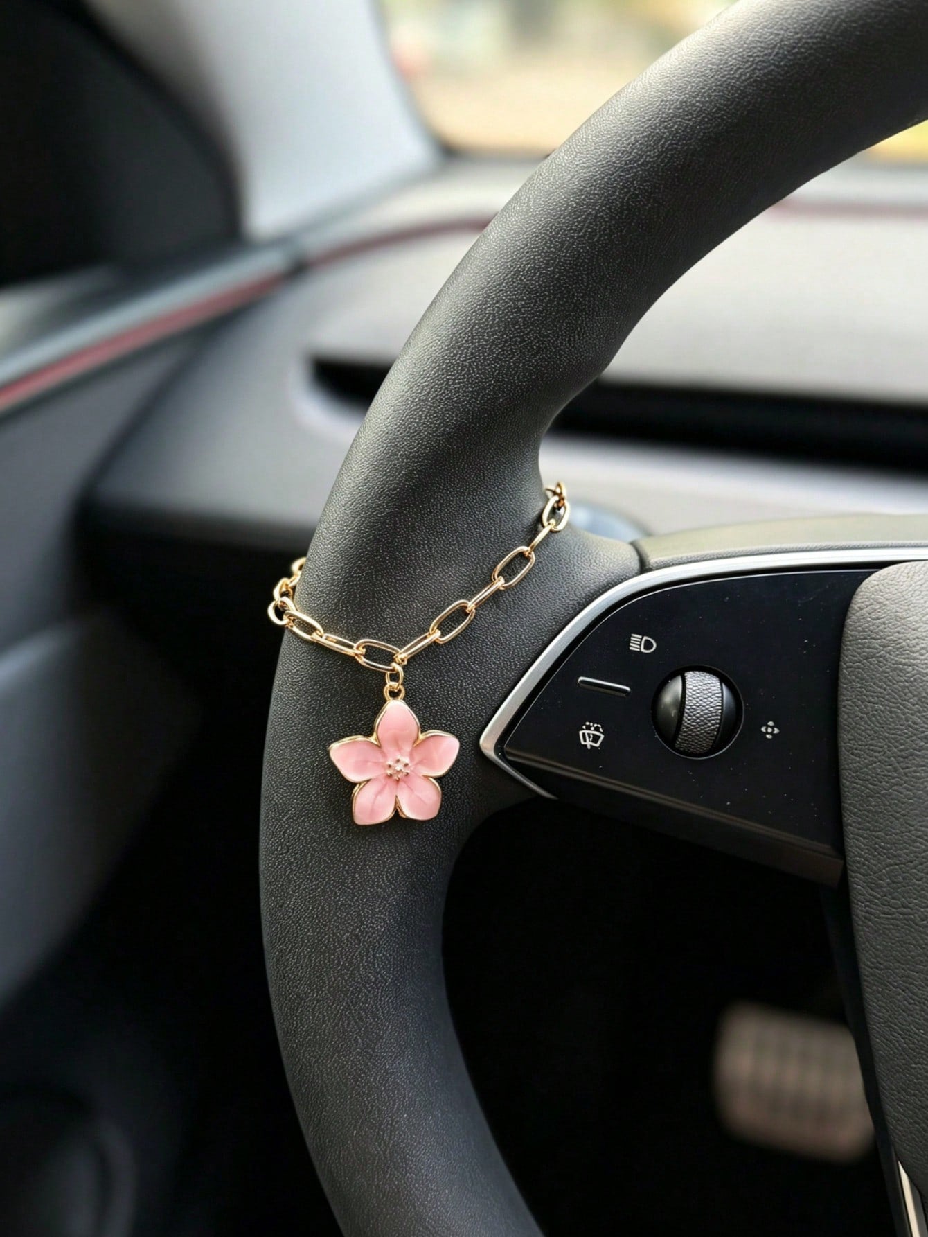 1pc Alloy Cherry Blossom Car Hanging Ornament, Car Interior Steering Wheel Decoration Accessory