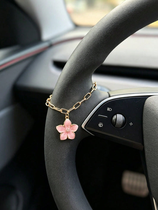 1pc Alloy Cherry Blossom Car Hanging Ornament, Car Interior Steering Wheel Decoration Accessory