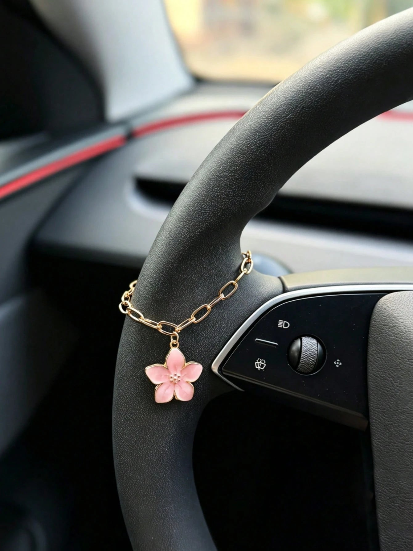 1pc Alloy Cherry Blossom Car Hanging Ornament, Car Interior Steering Wheel Decoration Accessory