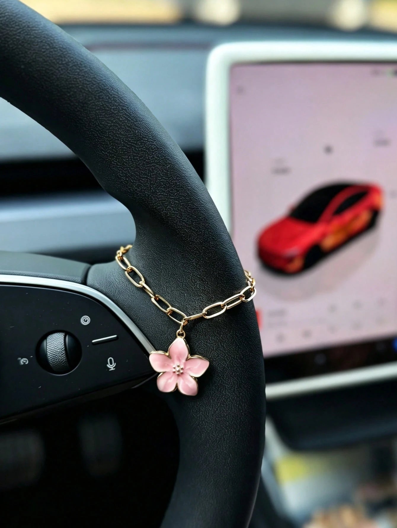 1pc Alloy Cherry Blossom Car Hanging Ornament, Car Interior Steering Wheel Decoration Accessory