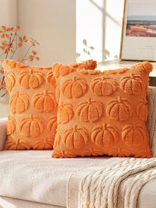 1pc Autumn Pillowcase, Autumn Decor, Autumn Rust Color Pumpkin Throw Pillow Cover, Decorative Pumpkin Pillowcase, Soft Faux Fur Faux Sheepskin Sofa Cushion Cover, Suitable For Chair, Sofa, Living Room