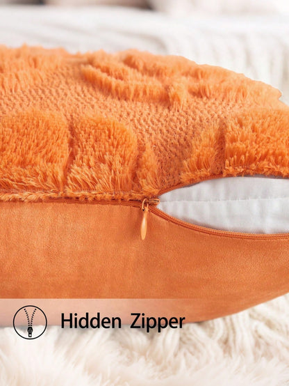 1pc Autumn Pillowcase, Autumn Decor, Autumn Rust Color Pumpkin Throw Pillow Cover, Decorative Pumpkin Pillowcase, Soft Faux Fur Faux Sheepskin Sofa Cushion Cover, Suitable For Chair, Sofa, Living Room