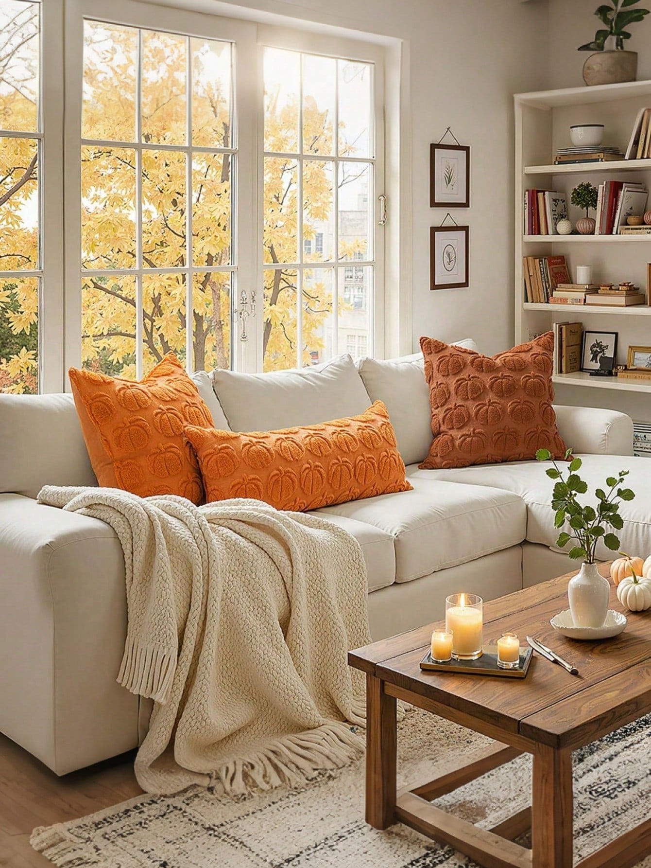 1pc Autumn Pillowcase, Autumn Decor, Autumn Rust Color Pumpkin Throw Pillow Cover, Decorative Pumpkin Pillowcase, Soft Faux Fur Faux Sheepskin Sofa Cushion Cover, Suitable For Chair, Sofa, Living Room