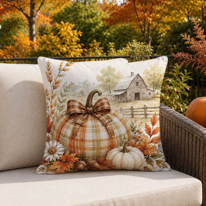 1pc Autumn Vintage Farm Pumpkin Leaf Cushion Cover, Single-Sided Printed Peach Skin Polyester Material, 45*45CM/18*18inch Pillow Case Suitable For Room Decoration, Modern Minimalist Sofa Living Room D