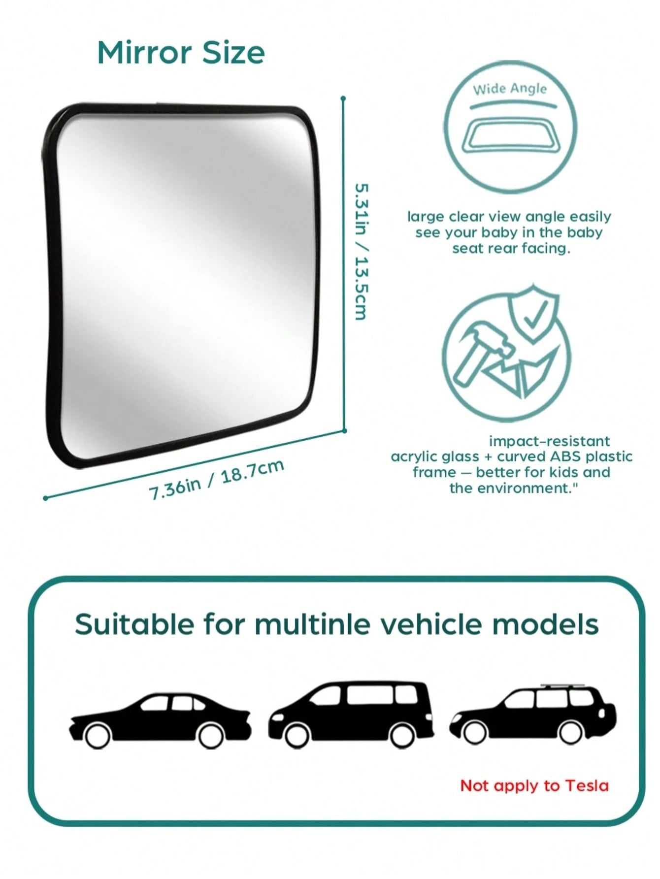1PC Baby Car Mirror Acrylic Shatterproof Unbreakable Rear View For Rear Facing Infant With Wide Larger Crystal Clear View