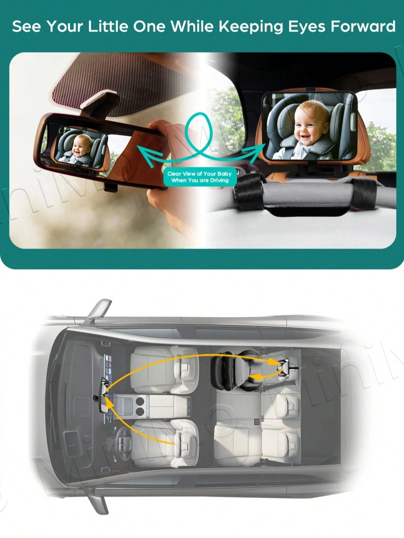 1PC Baby Car Mirror Acrylic Shatterproof Unbreakable Rear View For Rear Facing Infant With Wide Larger Crystal Clear View