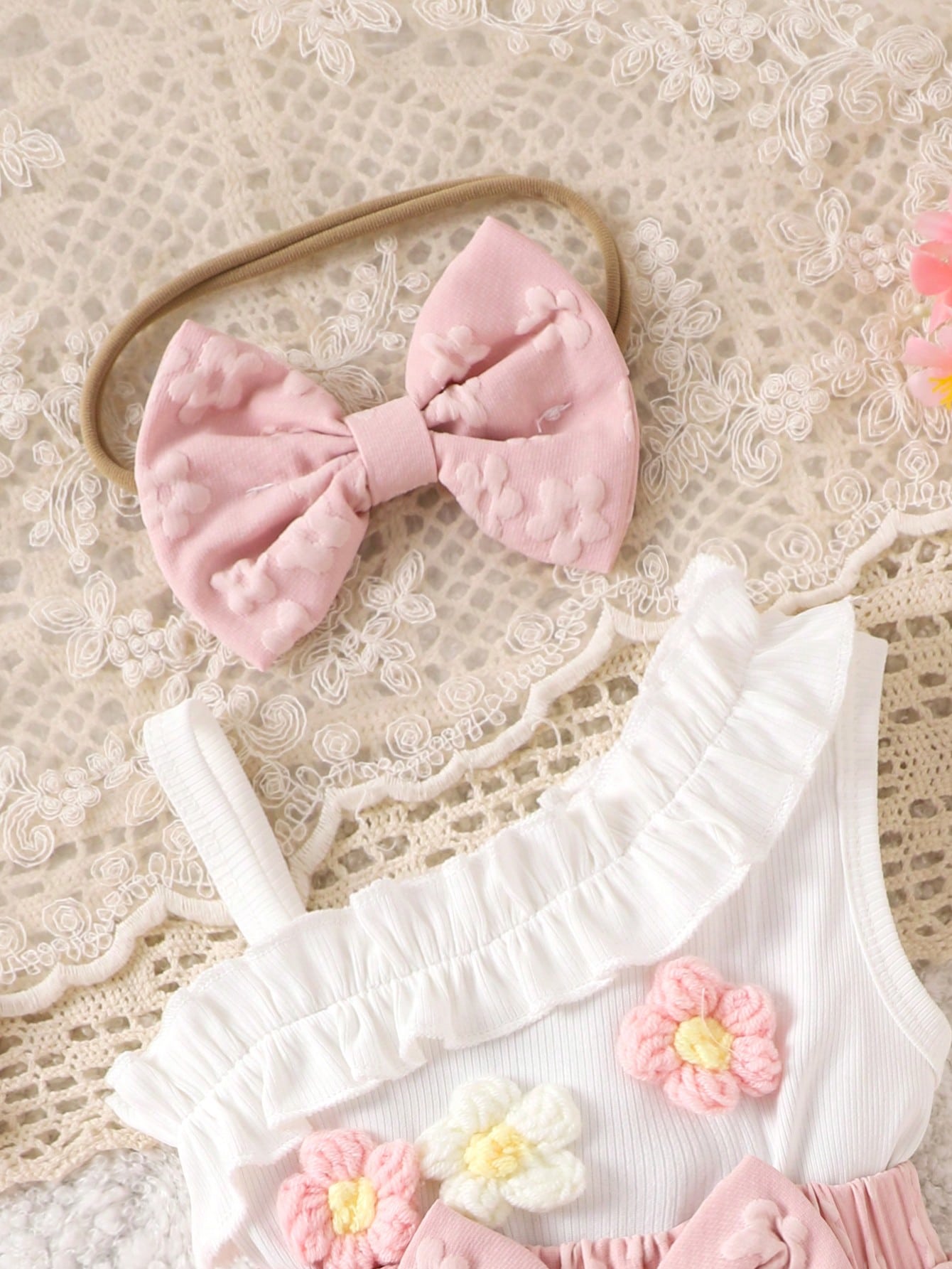 1pc Baby Girl Cute Asymmetric Shoulder Strap Tank Top With Patchwork Skirt And Headband, Thin Spring/Summer Style