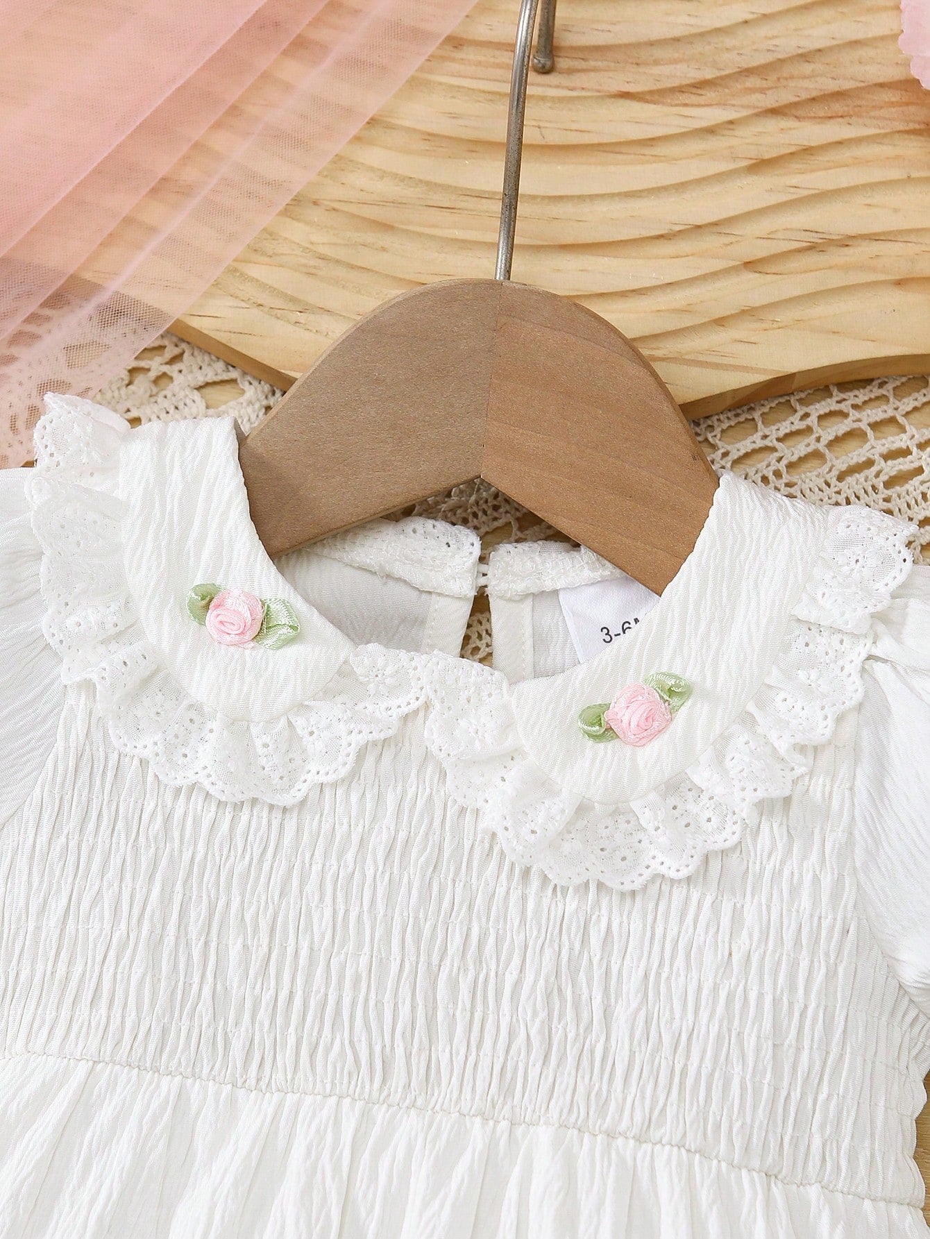 1pc Baby Girls' Summer New Floral Embroidery Ruffle Collar Front Snap Romper