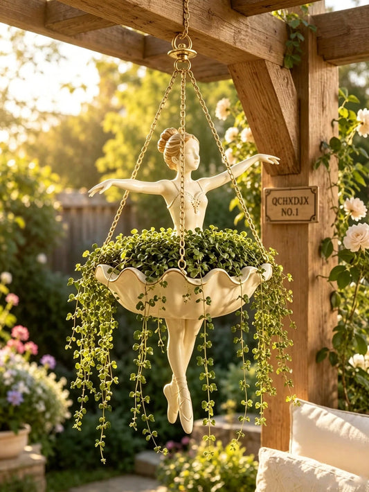 1pc Ballerina Hanging Flower Pot, Ballerina Shaped Planter, Suitable For Succulents, Outdoor Garden Decor, Outdoor Garden Supplies, Home Decor, Lightweight Chain Hook Planter, Balcony, Porch Decor, Re