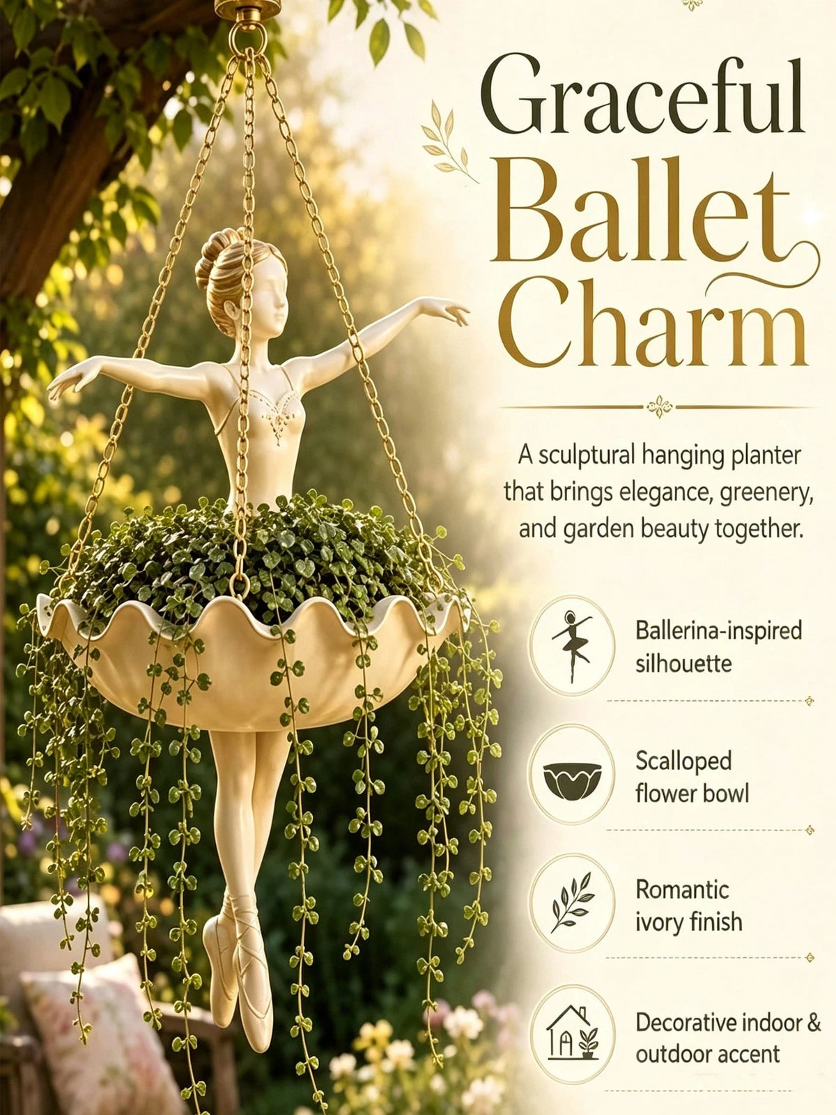 1pc Ballerina Hanging Flower Pot, Ballerina Shaped Planter, Suitable For Succulents, Outdoor Garden Decor, Outdoor Garden Supplies, Home Decor, Lightweight Chain Hook Planter, Balcony, Porch Decor, Re