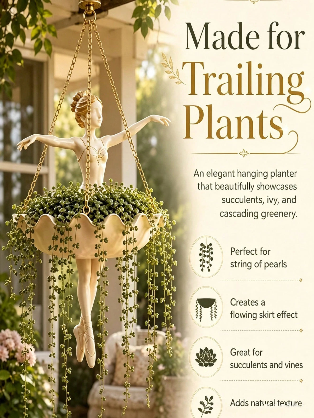 1pc Ballerina Hanging Flower Pot, Ballerina Shaped Planter, Suitable For Succulents, Outdoor Garden Decor, Outdoor Garden Supplies, Home Decor, Lightweight Chain Hook Planter, Balcony, Porch Decor, Re