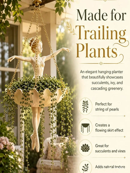 1pc Ballerina Hanging Flower Pot, Ballerina Shaped Planter, Suitable For Succulents, Outdoor Garden Decor, Outdoor Garden Supplies, Home Decor, Lightweight Chain Hook Planter, Balcony, Porch Decor, Re