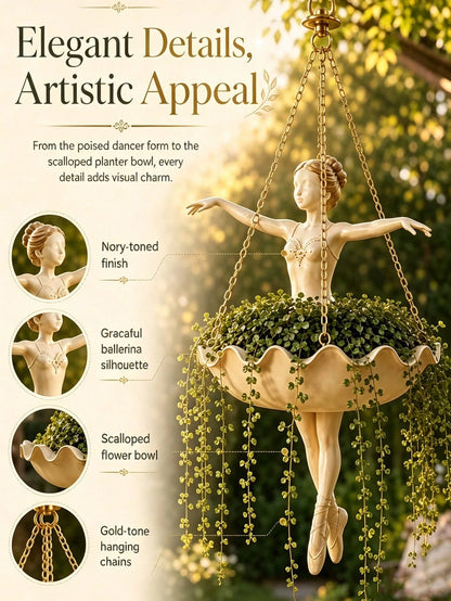 1pc Ballerina Hanging Flower Pot, Ballerina Shaped Planter, Suitable For Succulents, Outdoor Garden Decor, Outdoor Garden Supplies, Home Decor, Lightweight Chain Hook Planter, Balcony, Porch Decor, Re