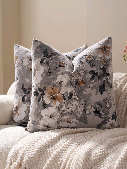 1pc Beige Vintage Floral Pillowcase Without Pillow Insert, American Retro Oil Painting Style, French Distressed Pastoral Texture Chenille + Faux Cashmere Fabric Jacquard Decorative Cushion Cover, Suit