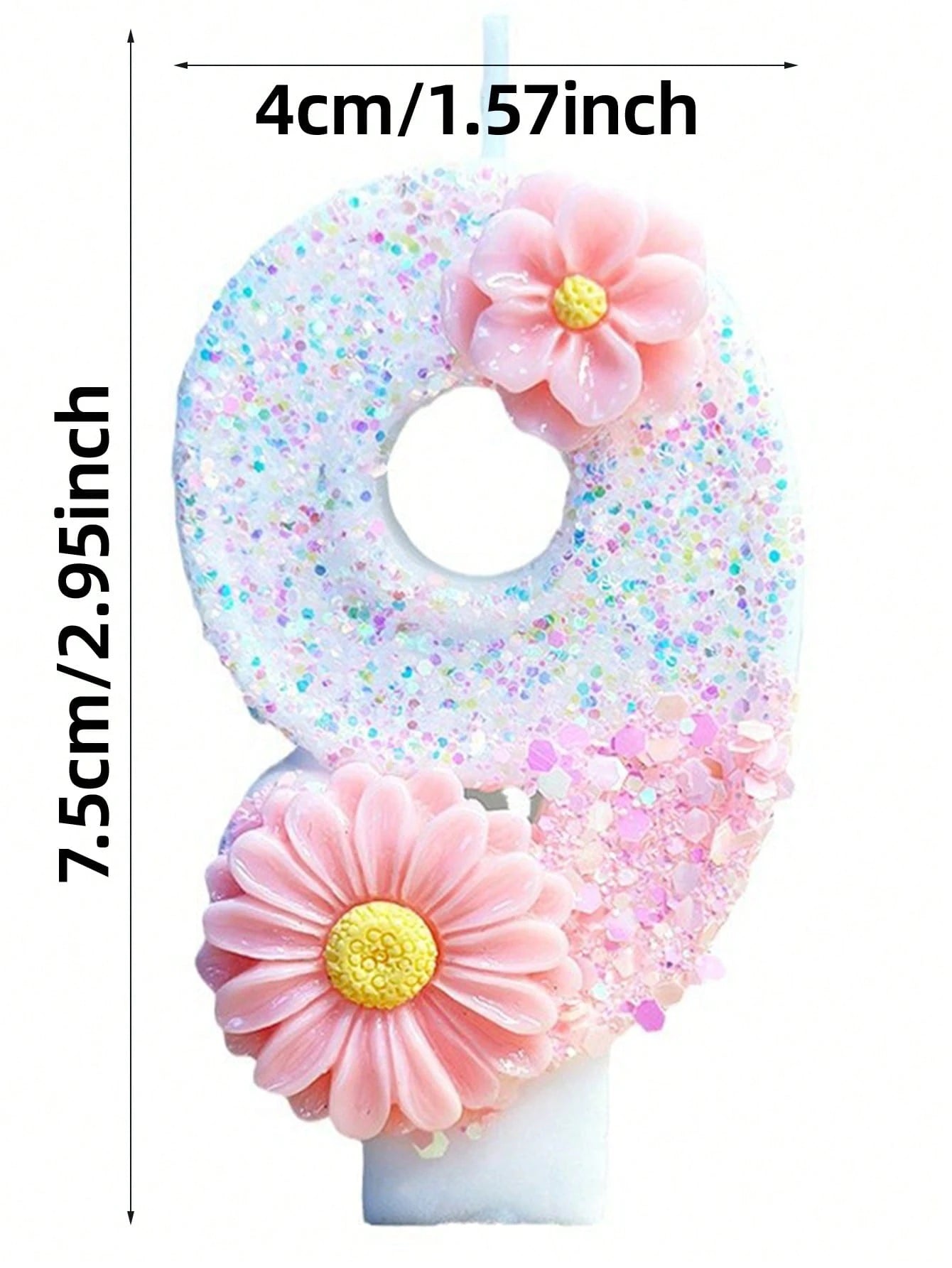 1pc Birthday Number Candle, Two Flower Pink Birthday Candle Cake, Sequined Candle Cake Decoration, 0-9 Numeric Candle, Party Favorite