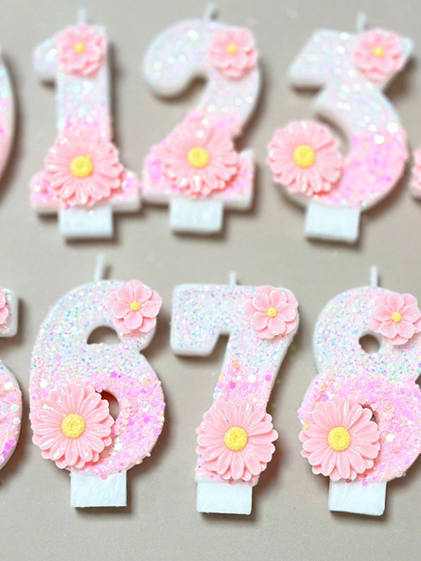 1pc Birthday Number Candle, Two Flower Pink Birthday Candle Cake, Sequined Candle Cake Decoration, 0-9 Numeric Candle, Party Favorite