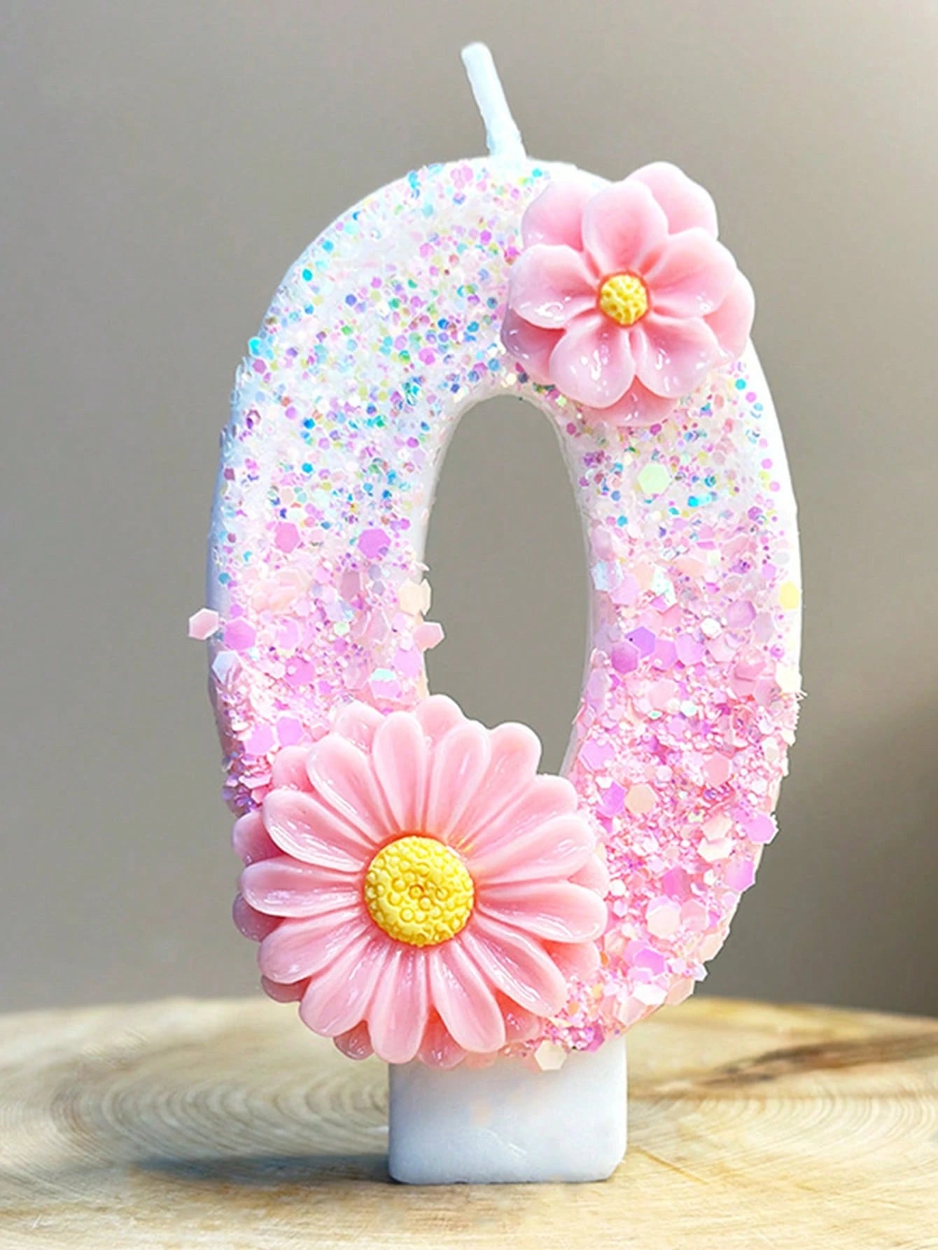 1pc Birthday Number Candle, Two Flower Pink Birthday Candle Cake, Sequined Candle Cake Decoration, 0-9 Numeric Candle, Party Favorite