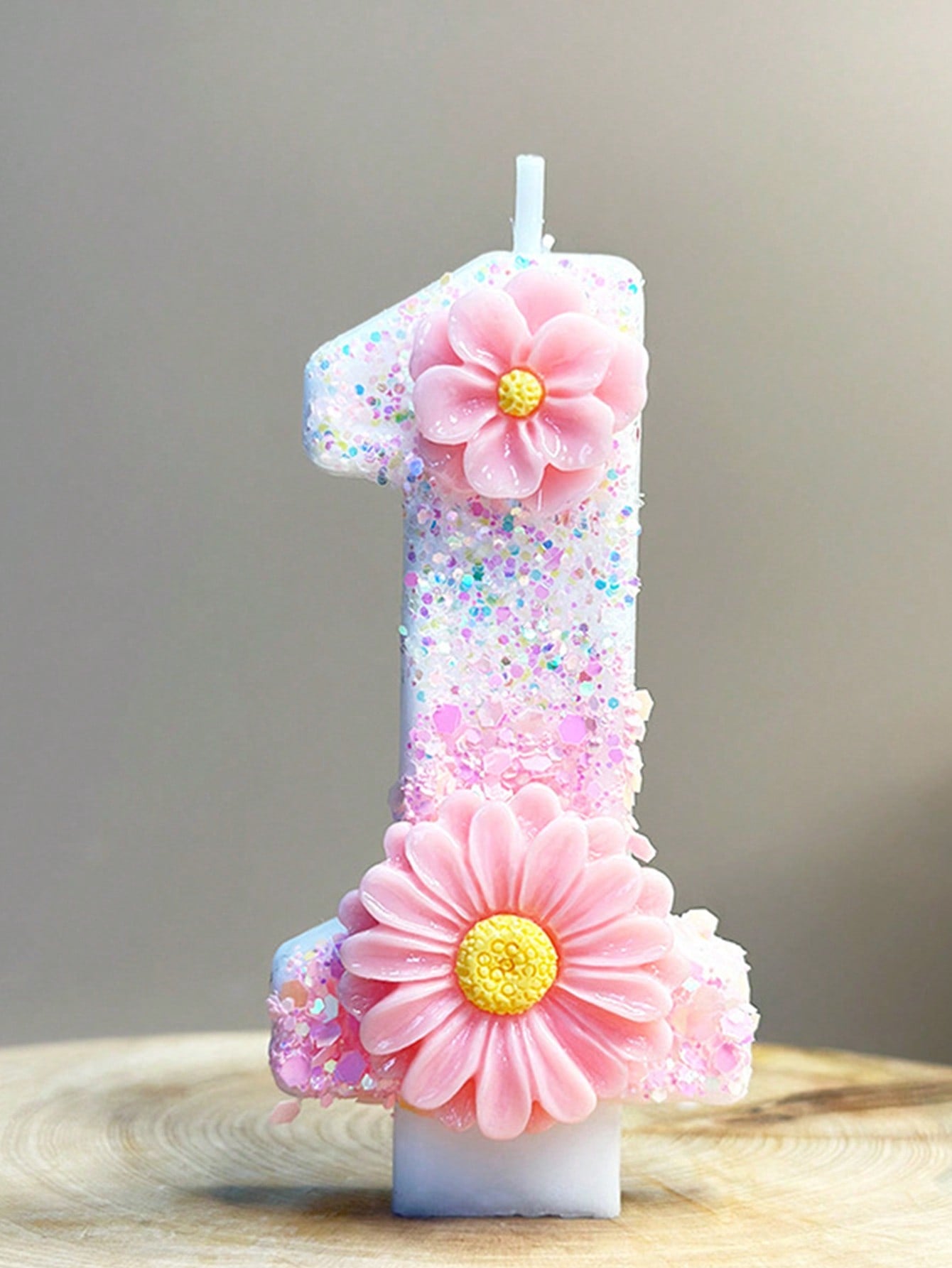 1pc Birthday Number Candle, Two Flower Pink Birthday Candle Cake, Sequined Candle Cake Decoration, 0-9 Numeric Candle, Party Favorite